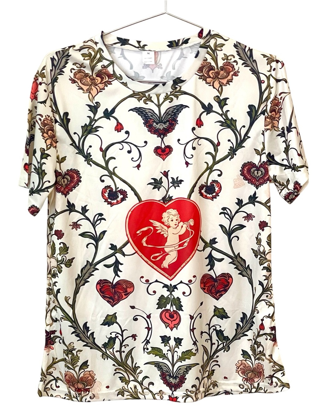 NWOT vintage style Romantic Cupid floral tee shirt